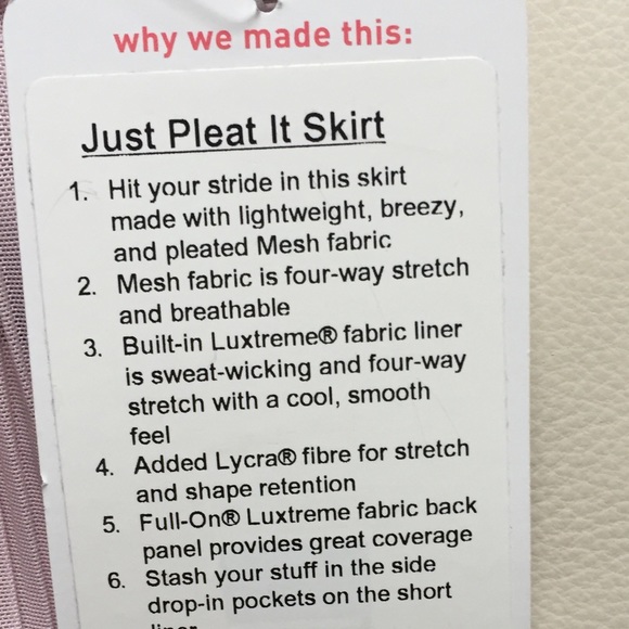 NWT PORCELAIN LULULEMON JUST PLEAT IT SKIRT 10 - Picture 5 of 6